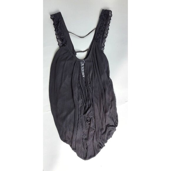 Free People New Romantics Gray Ribbed Lace Draped Tank Top Size Small - Picture 3 of 10